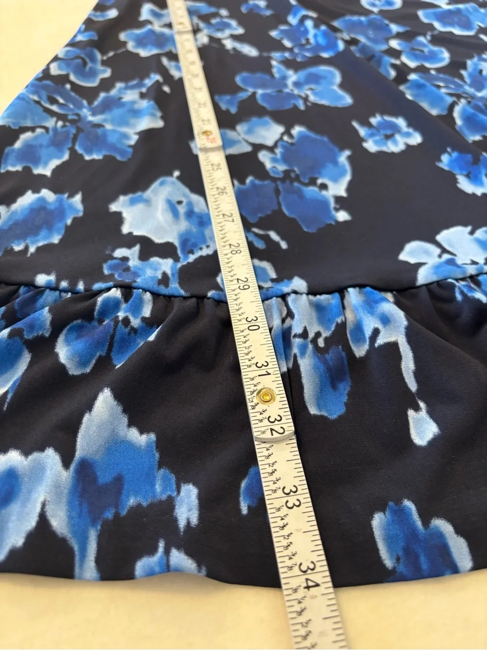 Michael Kors Blue Floral Sleeveless Shift Dress Ruffle Hem Tie Neck Size M - Picture 7 of 9